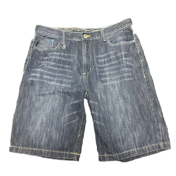 Enyce Baggy‎ Jean Shorts Size 38 Jorts Wide Leg Skate Y2K Hip Hop Stitch Graphic - Picture 1 of 10